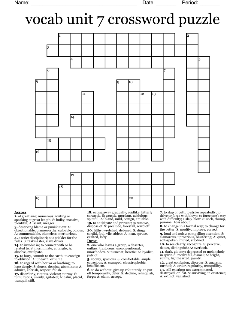 Vocab Unit 7 Crossword Puzzle WordMint Vocab Unit 7 Crossword Puzzle WordMint