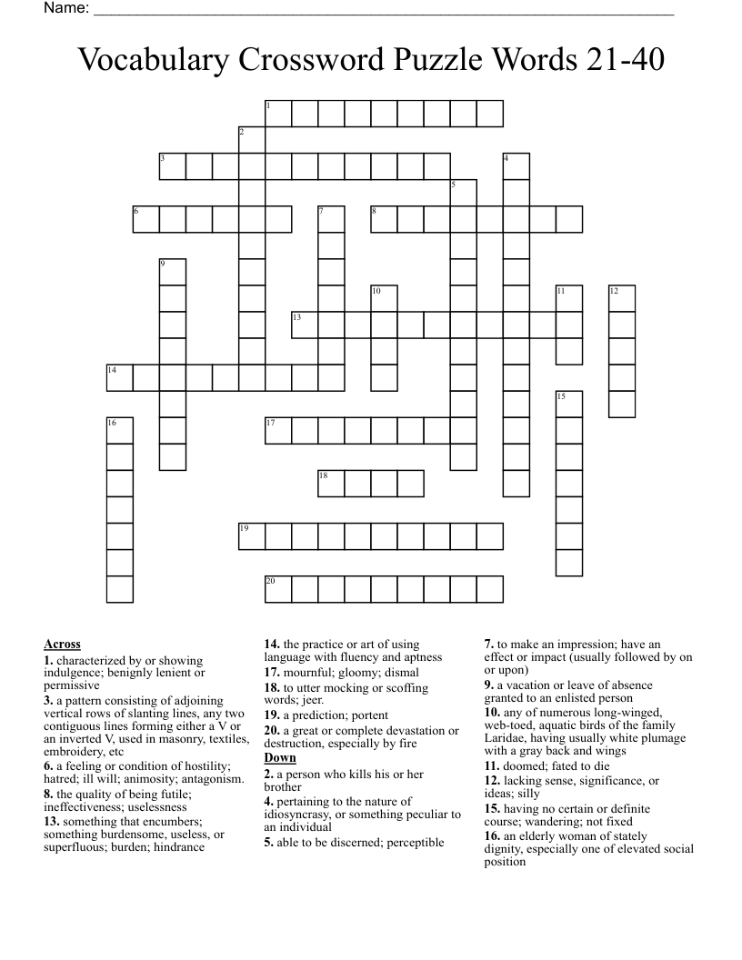 Vocabulary Crossword Puzzle Words 21 40 WordMint Vocabulary Crossword Puzzle Words 21 40 WordMint