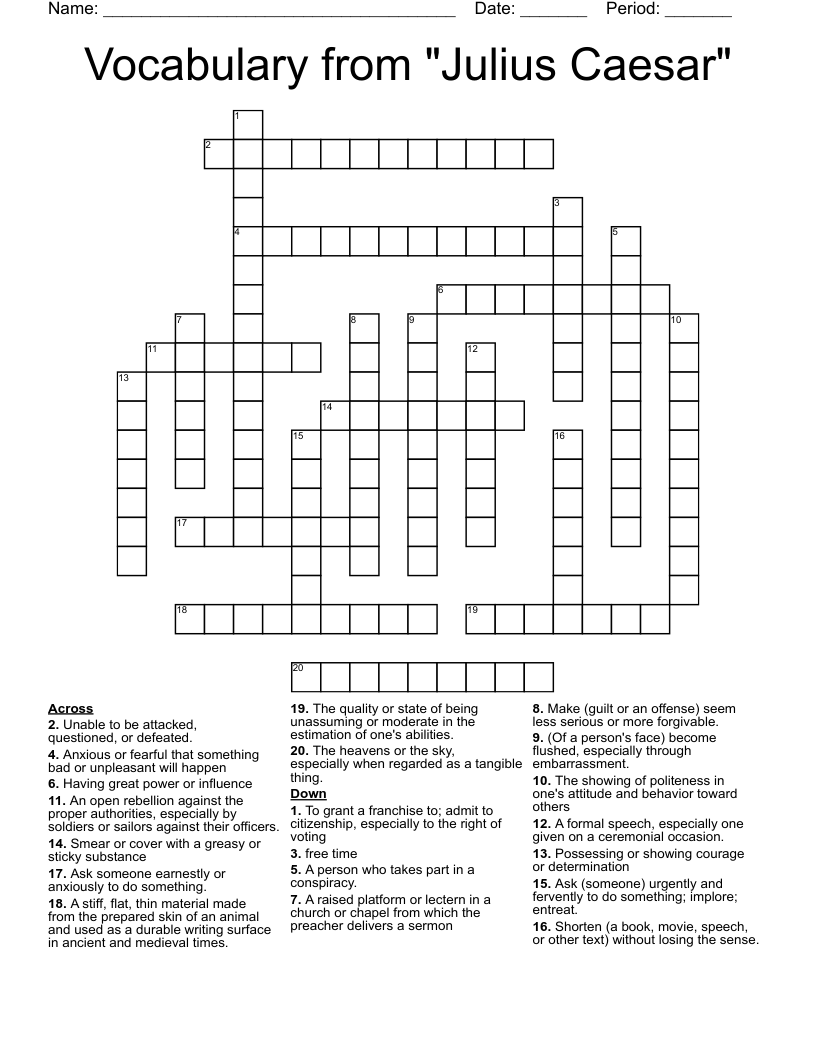 Vocabulary From Julius Caesar Crossword WordMint Vocabulary From Julius Caesar Crossword WordMint