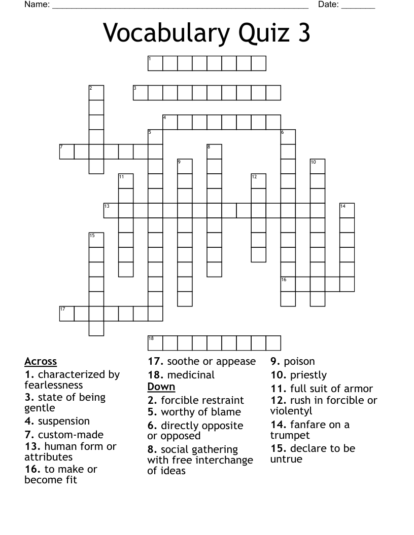 Vocabulary Quiz 3 Crossword WordMint Vocabulary Quiz 3 Crossword WordMint