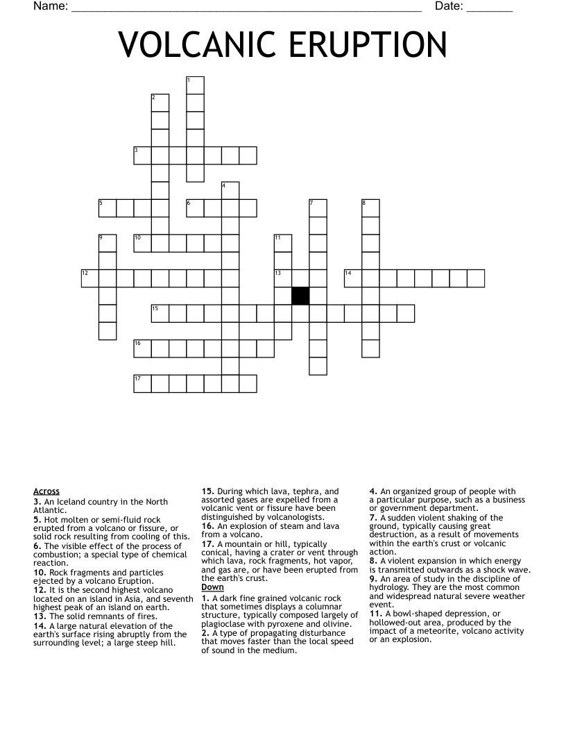 VOLCANIC ERUPTION Crossword WordMint VOLCANIC ERUPTION Crossword WordMint