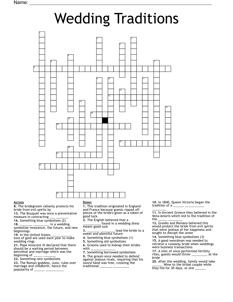 Wedding Traditions Crossword WordMint Wedding Traditions Crossword WordMint