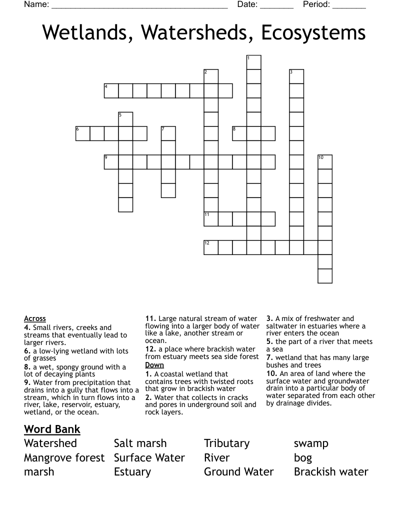 Wetlands Watersheds Ecosystems Crossword WordMint Wetlands Watersheds Ecosystems Crossword WordMint