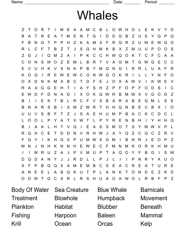 Whales Crossword WordMint Whales Crossword WordMint