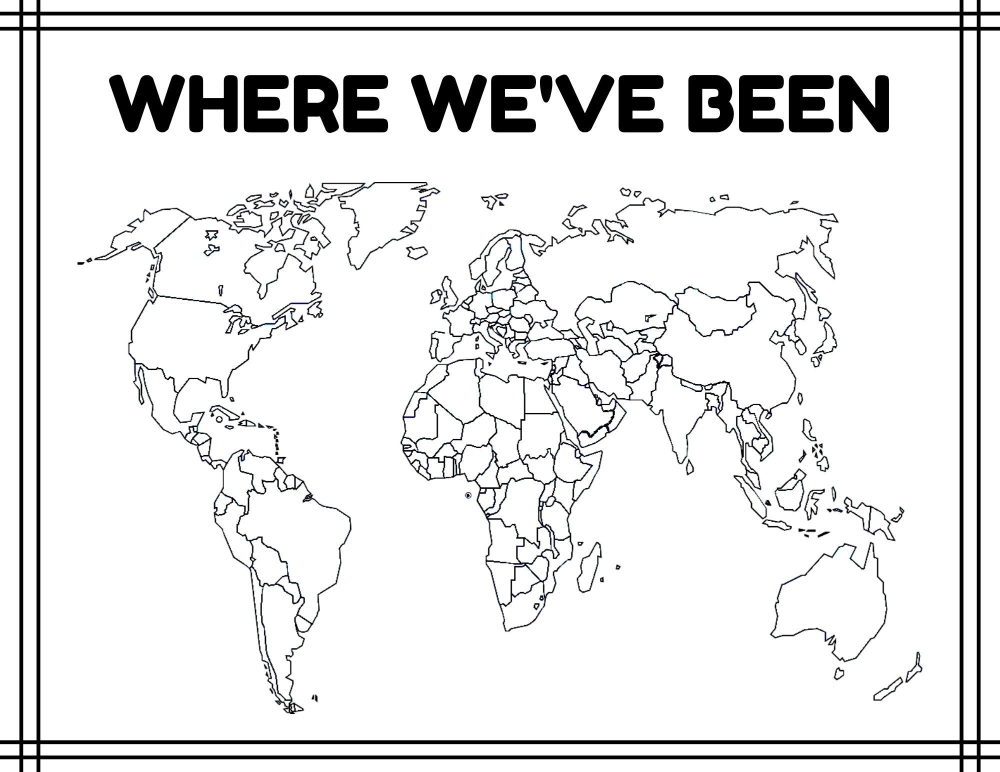 Where I ve Been A Blank Map Of The World outline Colorable Maps Printable Digital Print Coloring Sheets plus Where We ve Been Etsy Israel