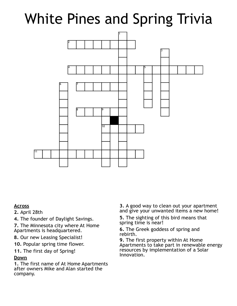 White Pines And Spring Trivia Crossword WordMint White Pines And Spring Trivia Crossword WordMint
