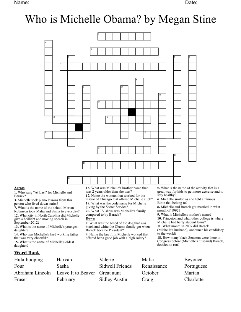 Who Is Michelle Obama By Megan Stine Crossword WordMint