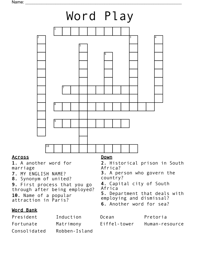 Word Play Crossword WordMint Word Play Crossword WordMint