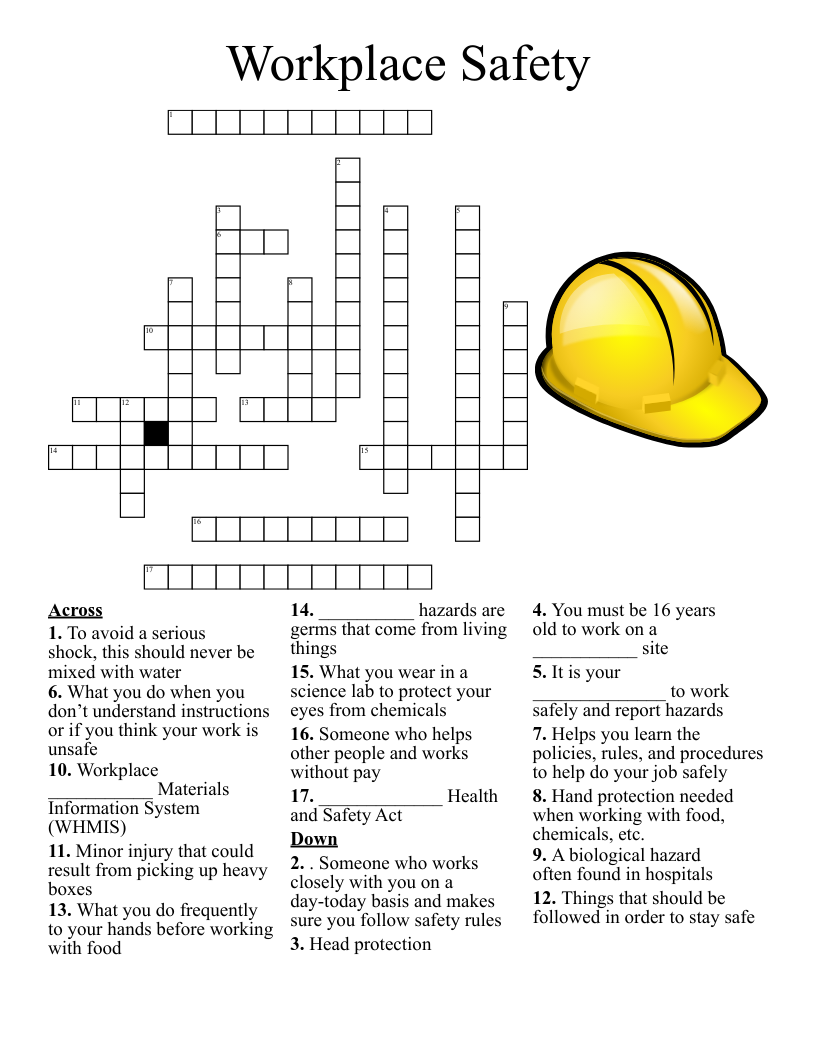 Workplace Safety Crossword WordMint Workplace Safety Crossword WordMint