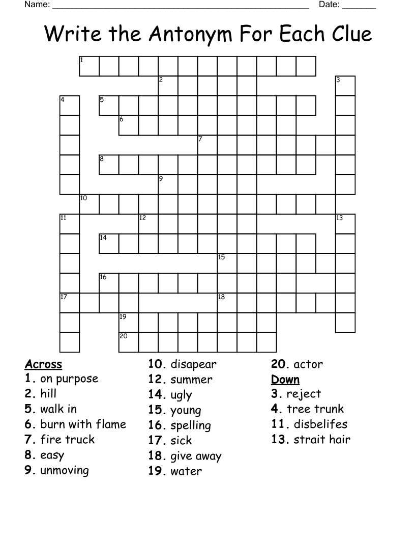 Write The Antonym For Each Clue Crossword WordMint Write The Antonym For Each Clue Crossword WordMint