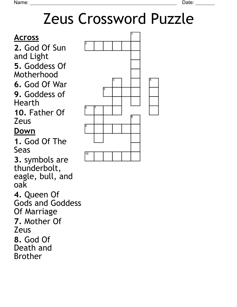 Zeus Crossword Puzzle WordMint Zeus Crossword Puzzle WordMint