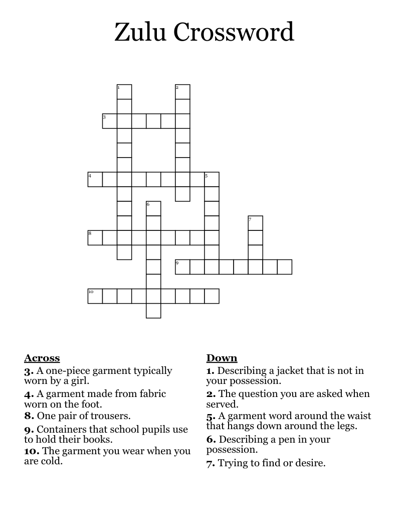 Zulu Crossword WordMint